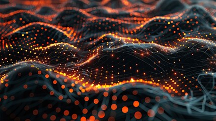 Poster - Abstract 3D network with interconnected nodes and glowing lines