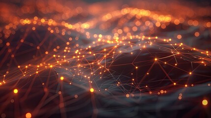 Poster - Abstract 3D network with interconnected nodes and glowing lines