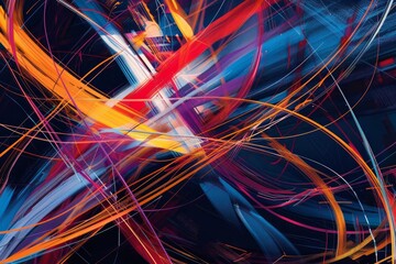 Poster - Dynamic digital art with vibrant light trails and motion blur for creative backdrops