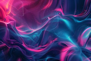 Poster - Vibrant digital art depicting fluid silklike waves in cosmic colors with glimmering stars