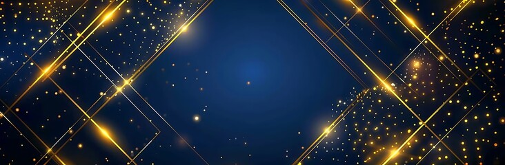 Poster - An abstract design featuring glowing golden lines and sparkling specks against a deep blue backdrop