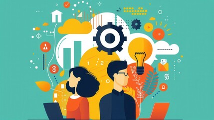Poster - Scenario planning, envisioning future outcomes, flat design illustration