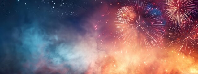 Poster - Vintage-style fireworks over an old castle at night, fireworks, historical