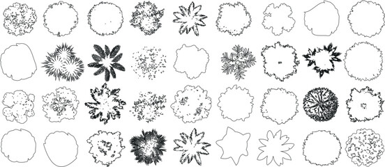 Wall Mural - tree top view outline collection, diverse foliage patterns, ideal for architectural plans, landscape