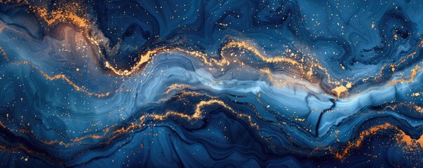 Wall Mural - A blue and gold swirl with a lot of gold glitter