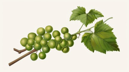 Canvas Print - A vintage illustration of green grapes, showcasing their delicate textures and hues against a clean backdrop.