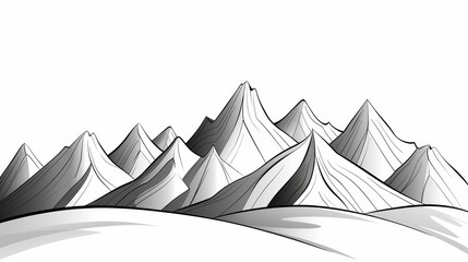 Sticker - A minimalist illustration of a mountain range, featuring sharp peaks and valleys in a handdrawn style on a  white canvas.