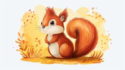 Sticker - Whimsical watercolor illustration of a squirrel showcases the charm of technology in nature with a vibrant wildlife theme.