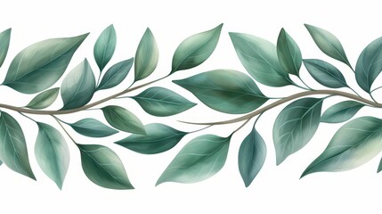 Wall Mural - Delicate handpainted foliage pattern featuring vibrant green leaves, perfect for weddings, wallpapers, textiles, and covers.