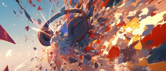 Wall Mural - Headphones in a Colorful Explosion.