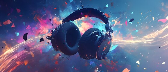 Wall Mural - Headphones in a Digital World.