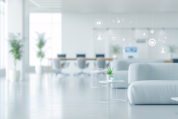 Poster - natural office setting with social media icons and target audience data