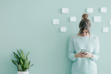 Poster - Soft hues surrounding an email marketing scene, illustrating customer engagement with a creative touch