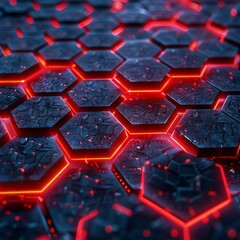 Abstract 3D digital hexagon background with neon reds
