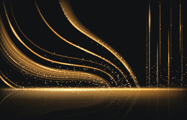 Poster - gold light party stage. abstract black design with golden glitter. elegant winner ceremony banner. p