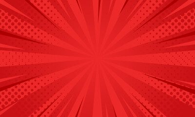 red comic sunburst effect background with halftone. pop art comic-style vector background. suitable 