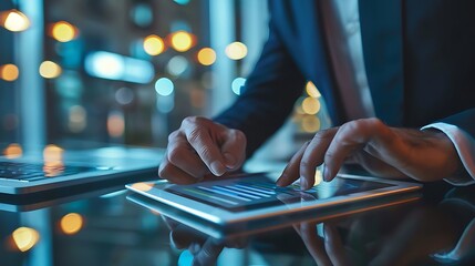 Poster - Businessman Using Tablet for Work