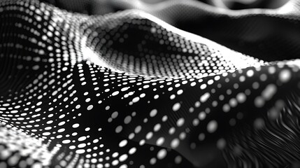 Poster - abstract black white dots pattern for modern minimalist curved wave dynamic structure concept.