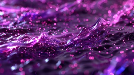 Wall Mural - Ethereal Purple and Pink Waves with Sparkling Particles