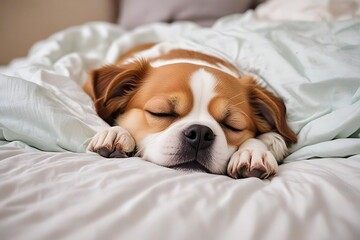 Canvas Print - dog sleeping in bed