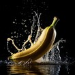 © Alan - Splash water banana with a forceful splash, droplets spreading fluidly against a pure background.