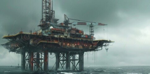 Wall Mural - The offshore drilling rig boasts a towering structure