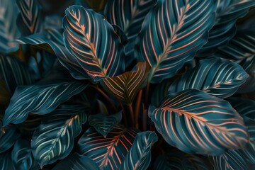 Wall Mural - A detailed shot of a Calathea plant with its intricate leaf patterns.