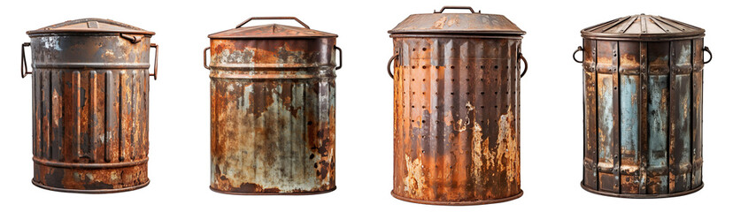 Canvas Print - Collection of old Garbage Can isolated on transparent background