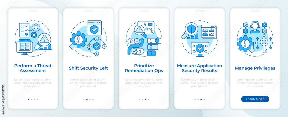 Types of security practices blue onboarding mobile app screen ...