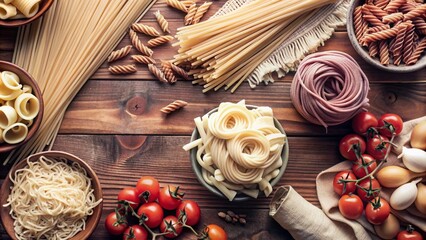 Wall Mural - top view delicious pasta arrangement