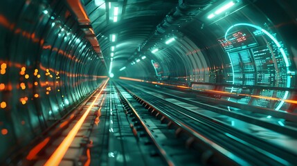 Futuristic Train Tunnel with Neon Lights