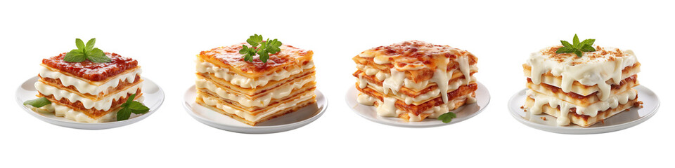 Poster - Collection set of lasagna cheese isolated on transparent background