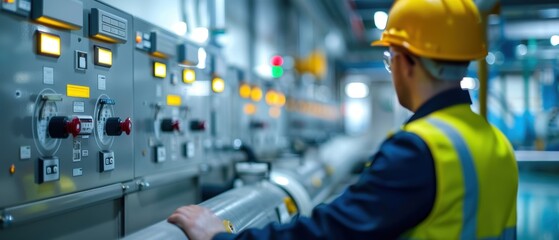 Technician Monitoring Gauges and Meters at Water Treatment Plant