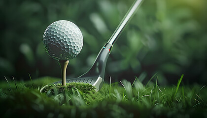 Poster - golf ball on tee and golf club, 