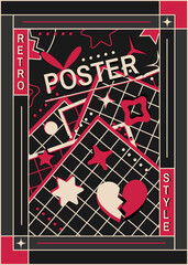 Poster - Retro style poster with abstract shapes. Vector template for banner, post, cover