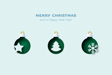Aufkleber - Star, Christmas tree and Snowflake on Christmas ball. Winter and Merry christmas element in paper cut style. Vector illustration.