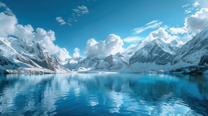 Canvas Print - Snowy Mountain Range Reflecting on Still Lake