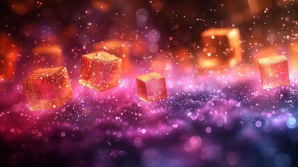 Canvas Print - Glittering Cubes on Purple Background