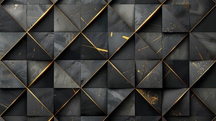 Sticker - Black And Gold Geometric Wall Pattern