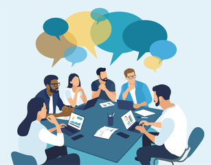 Wall Mural - Discussion. Business meeting. Teamwork and communication concept. Vector illustration.