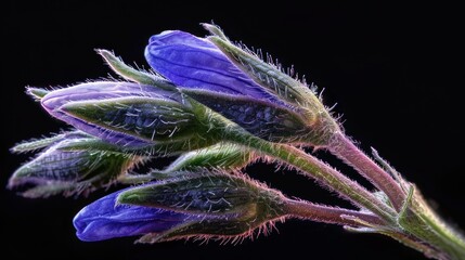 Wall Mural - Purple Flower Buds with a Black Background