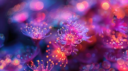 Canvas Print - Vibrant Pink Flowers with Bokeh Lights