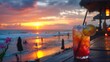 © RocknRoller Studios - Colorful Cocktail at Sunset on Beachfront Deck