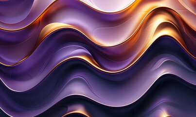 Poster - wavy golden and purple metallic 3d background with luxurious shiny textures and dynamic flowing wave