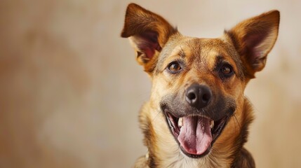 Canvas Print - A beautiful dog with tongue out on a light background.