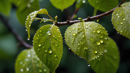 Poster - rain drops on a branch, ai generated