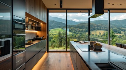 Poster - Modern Kitchen with Stunning Mountain View