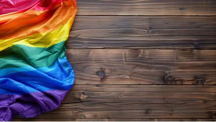 Lgbtq rainbow flag kn the wooden background