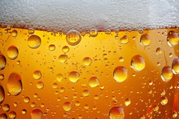 Wall Mural - Condensation is forming on a glass of beer creating interesting bubbles