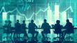 © Warakorn - Vector illustration of business professionals in a strategic meeting, blurred stock graph chart, benchmarking data analysis,